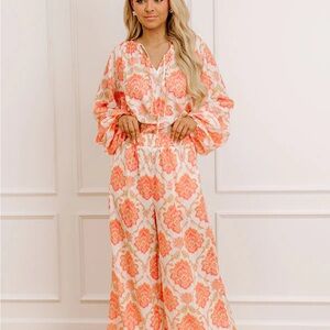 Flying Tomato Vibrant Orange and Pink Floral pants